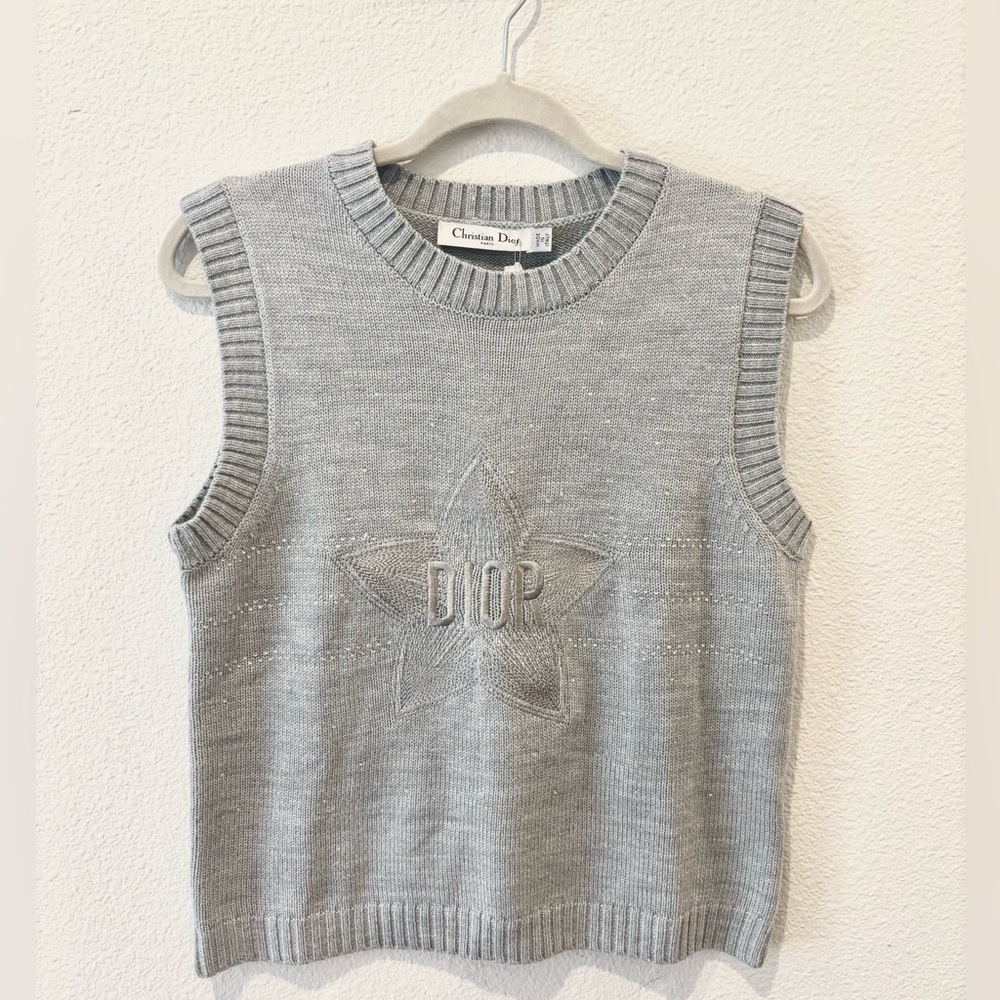 Christian Dior Lucky Star Logo Wool Cashmere Knit Sweater Vest Gray NWT - Picture 2 of 7